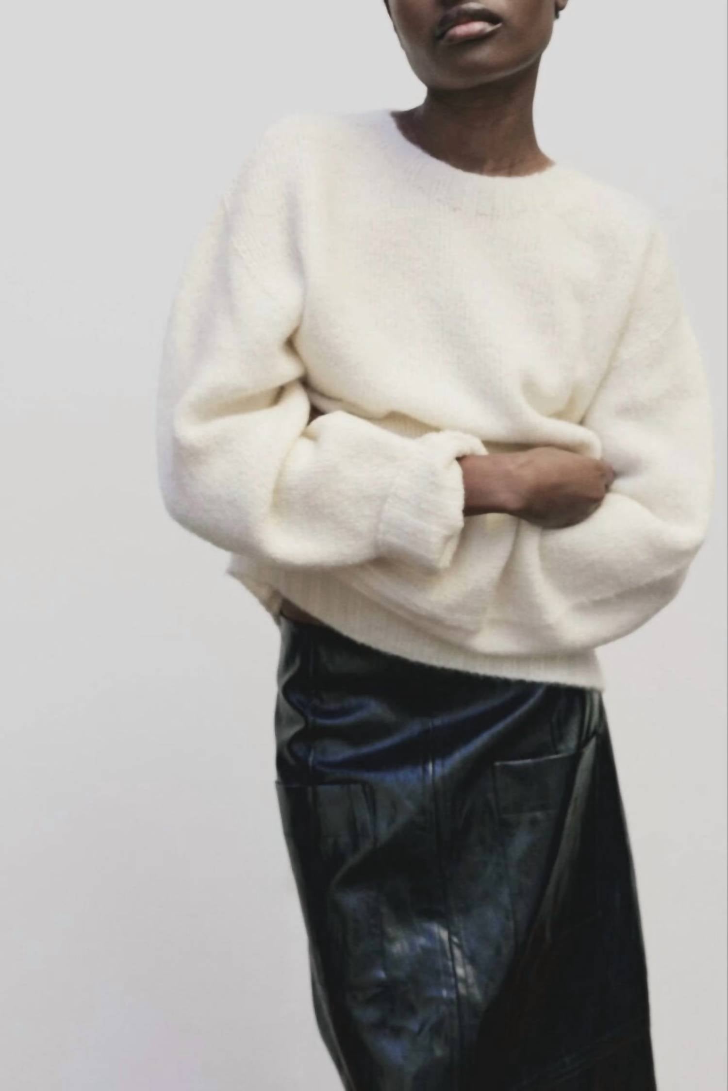Alpaca Blend Wholegarment Knit Sweater In Ivory