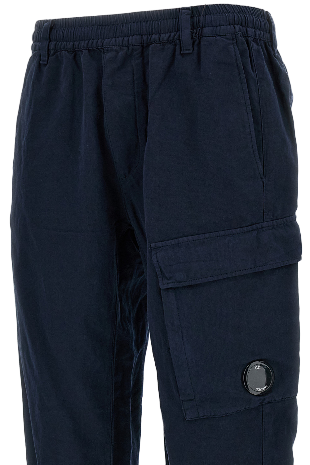 Blue Linen Blend Cargo Trousers