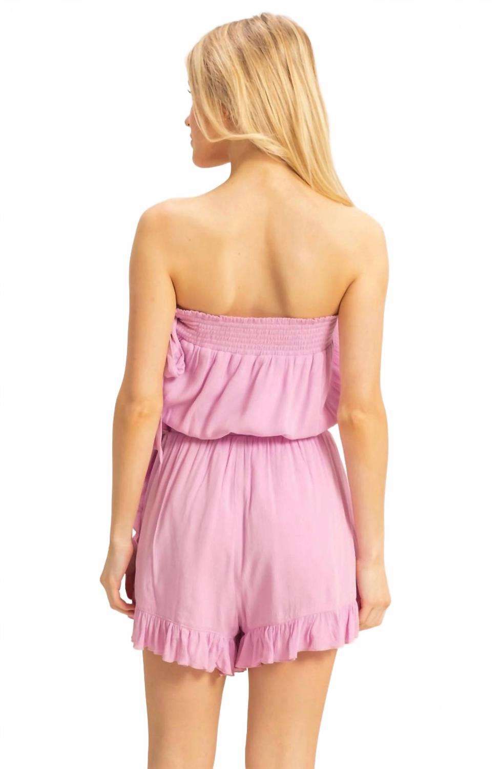 Tube Top Ruffle Romper In Pink