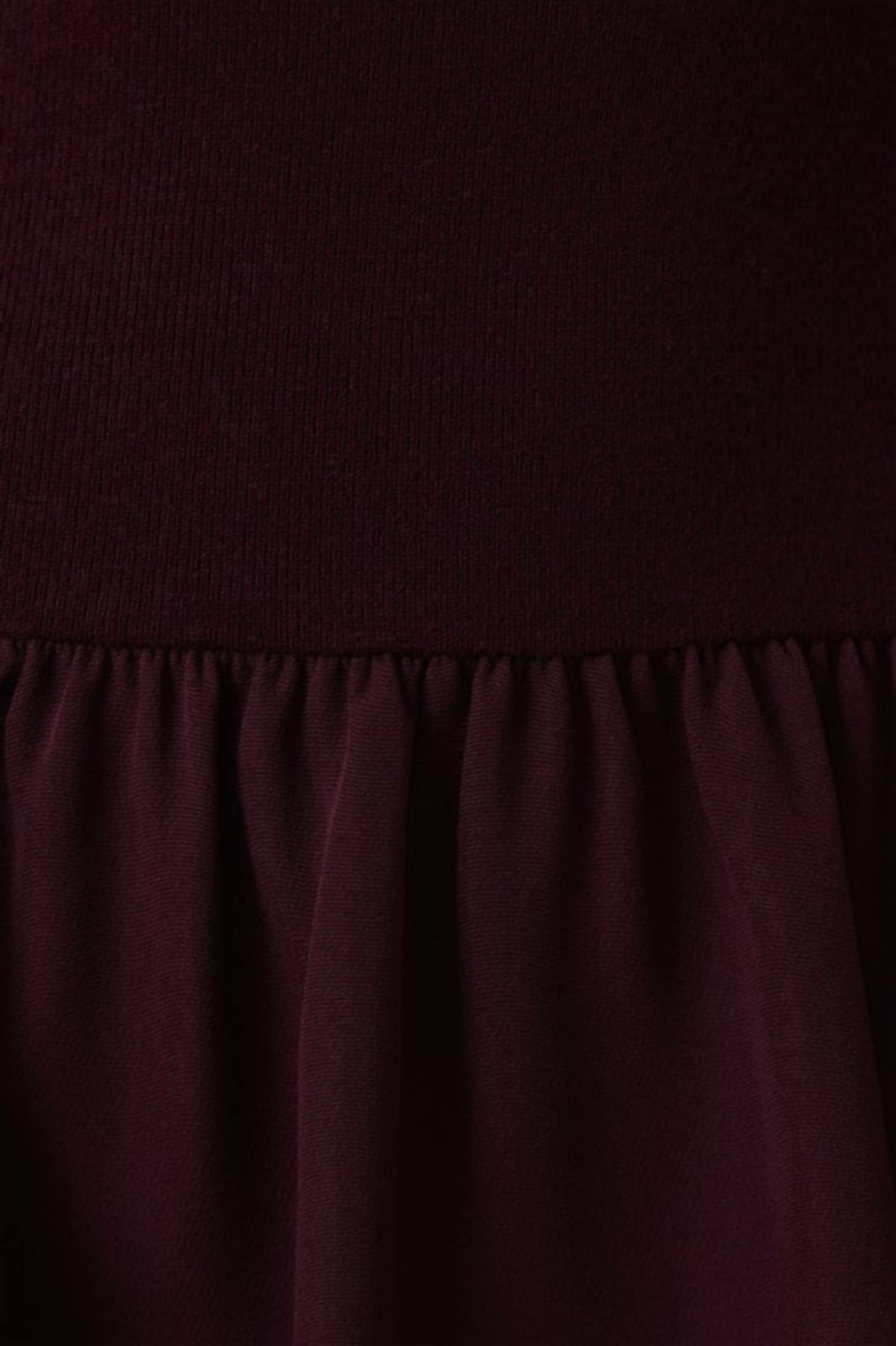 Round Neck Mix Midi Dress In Burgundy