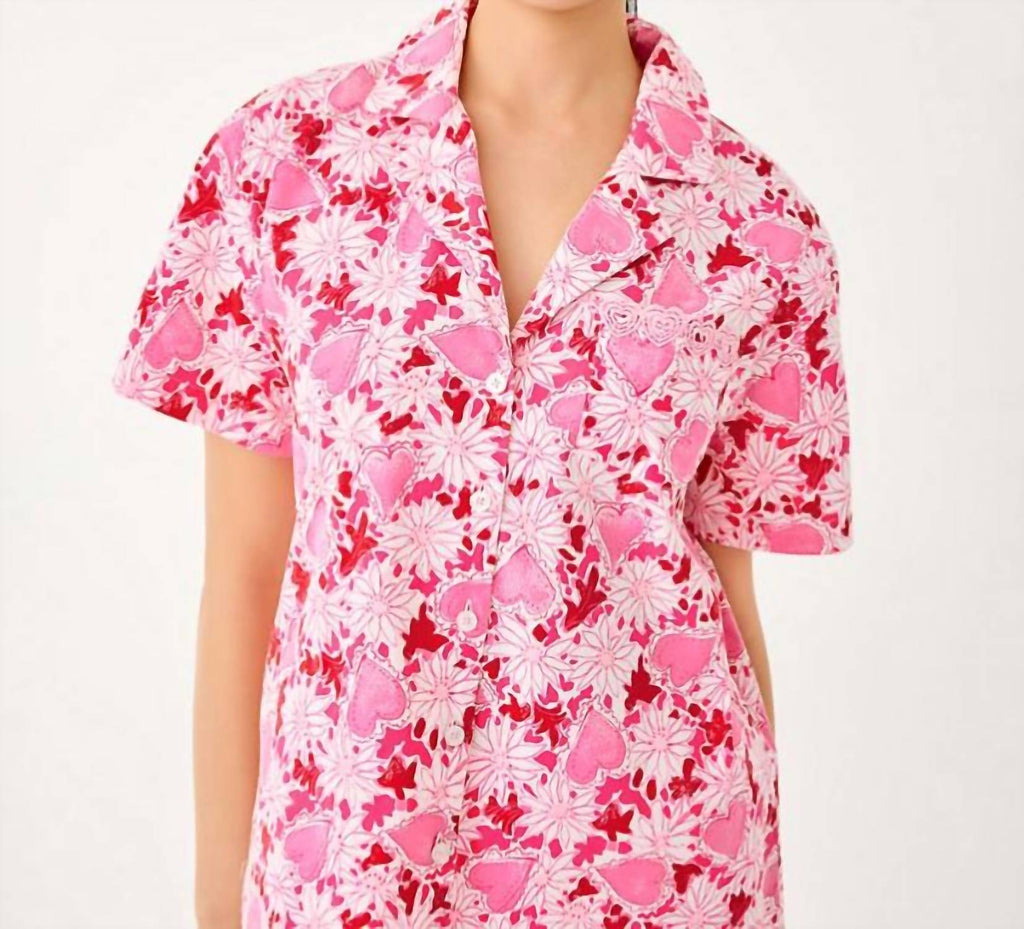 Mari Pj Button-Up Top In Coconut Dear Heart