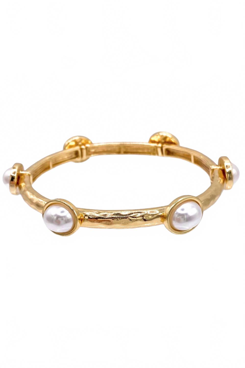 Women's Pearl Hammered Stretch Bangle Bracelet In Gold
