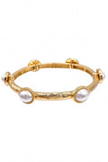 Women's Pearl Hammered Stretch Bangle Bracelet In Gold