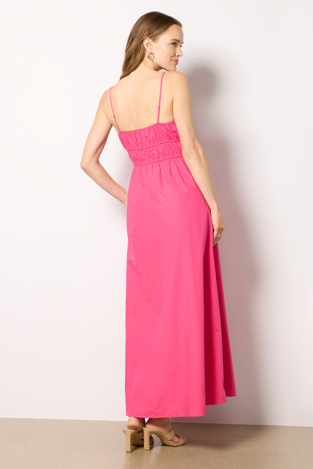 Women's Poplin Ruched Maxi Dress