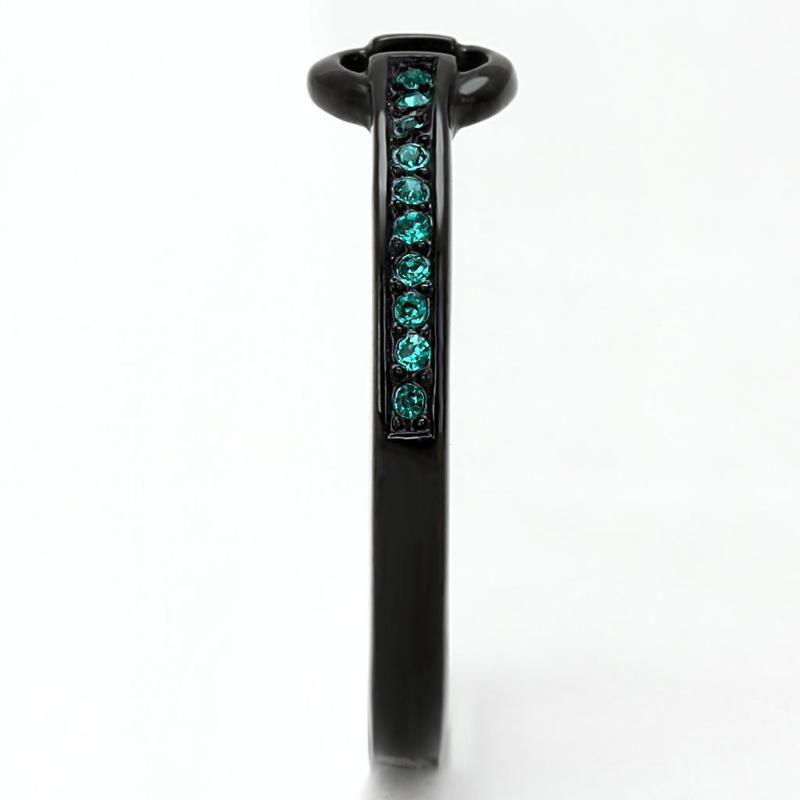 IP Black(Ion Plating) Stainless Steel Ring with Top Grade Crystal in Emerald