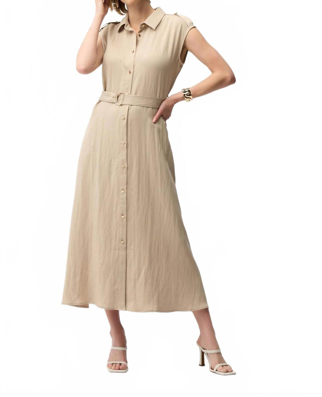 Textured Woven Shirt Dress In Parchment