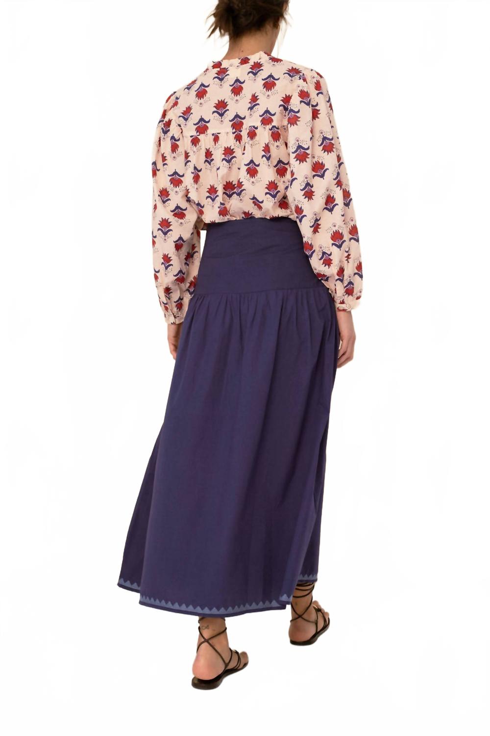 Cotton Midi Skirt In Blue