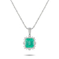 LB Exclusive Platinum 0.16ct Diamond and Emerald Pendant Necklace MF256-041426