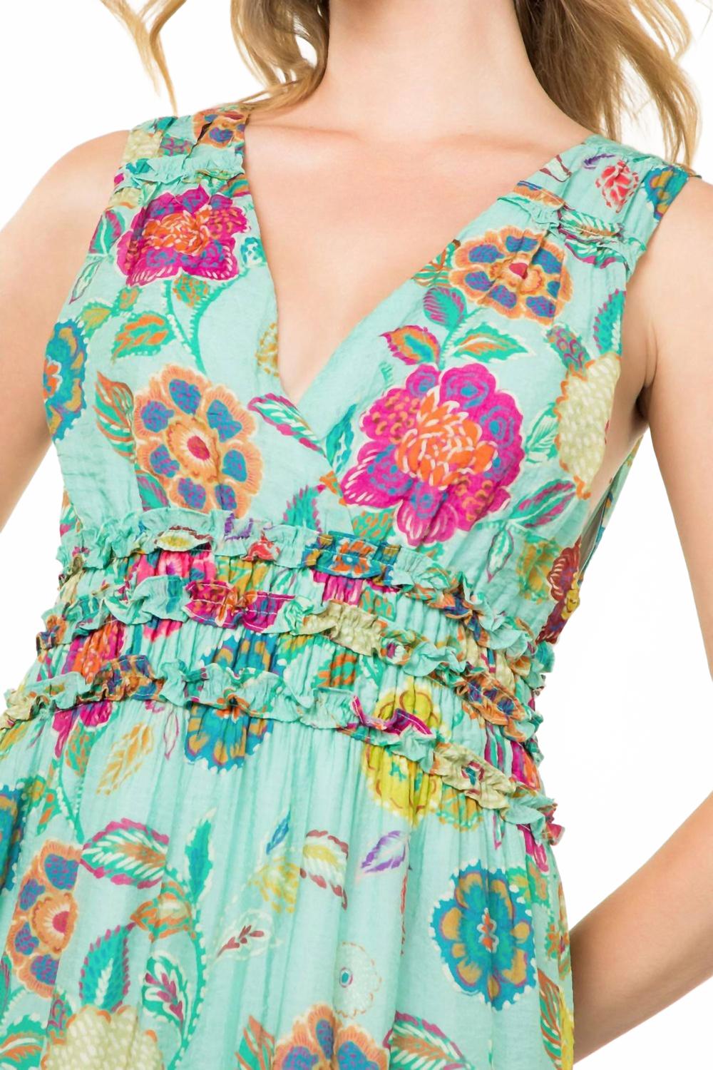 Floral Print Long Dress In Mint
