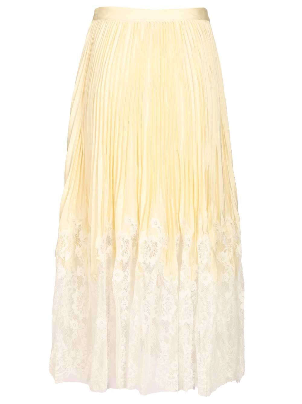 Self-Portrait Women Yellow Satin Lace Midi Skirt