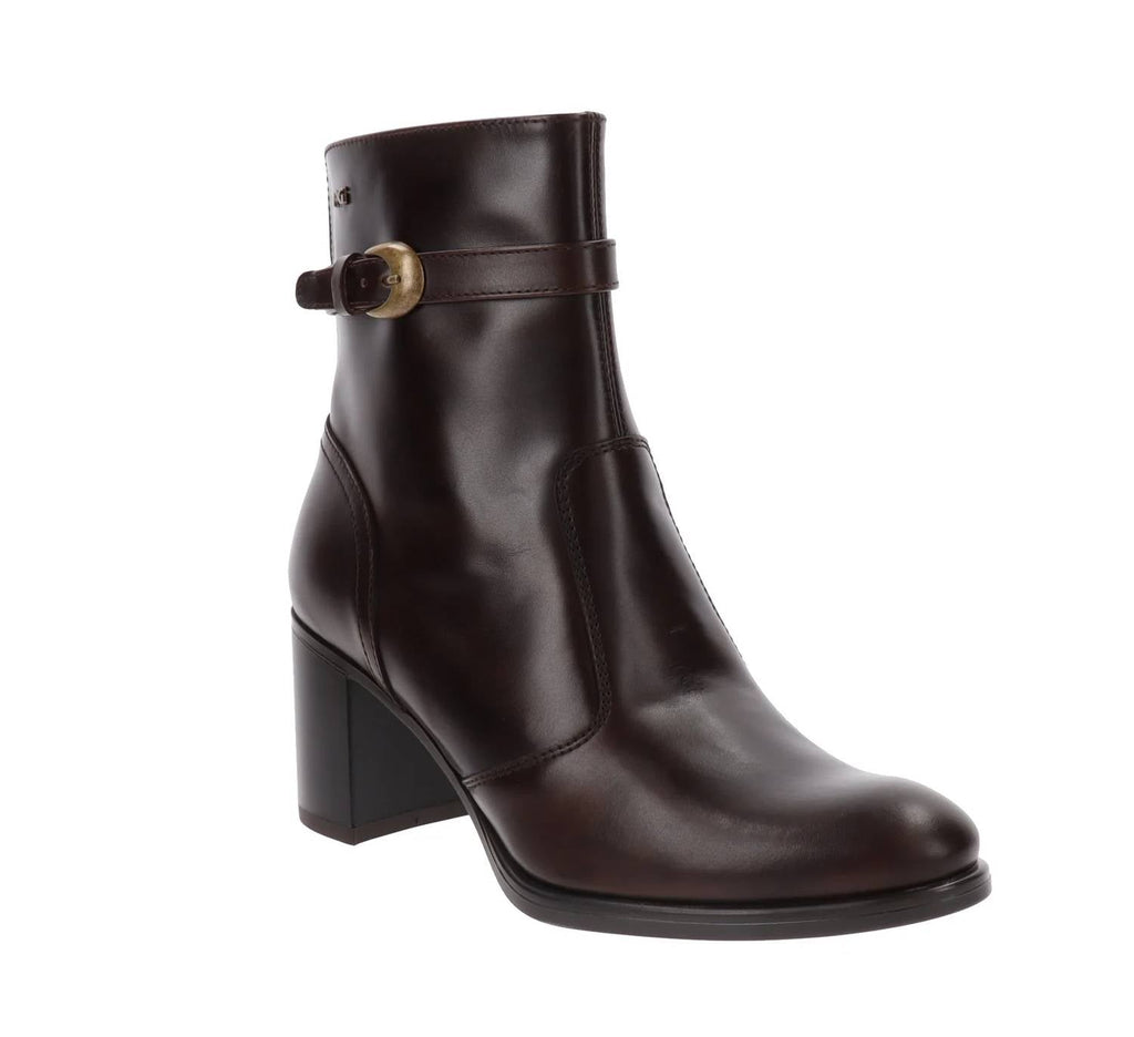 Women's Shiny High Heel Ankle Bootie In Brown