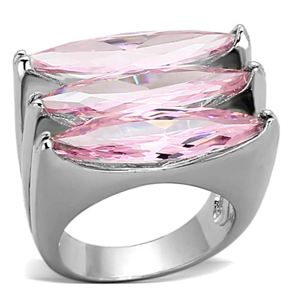 Rhodium Brass Ring with AAA Grade CZ in Rose
