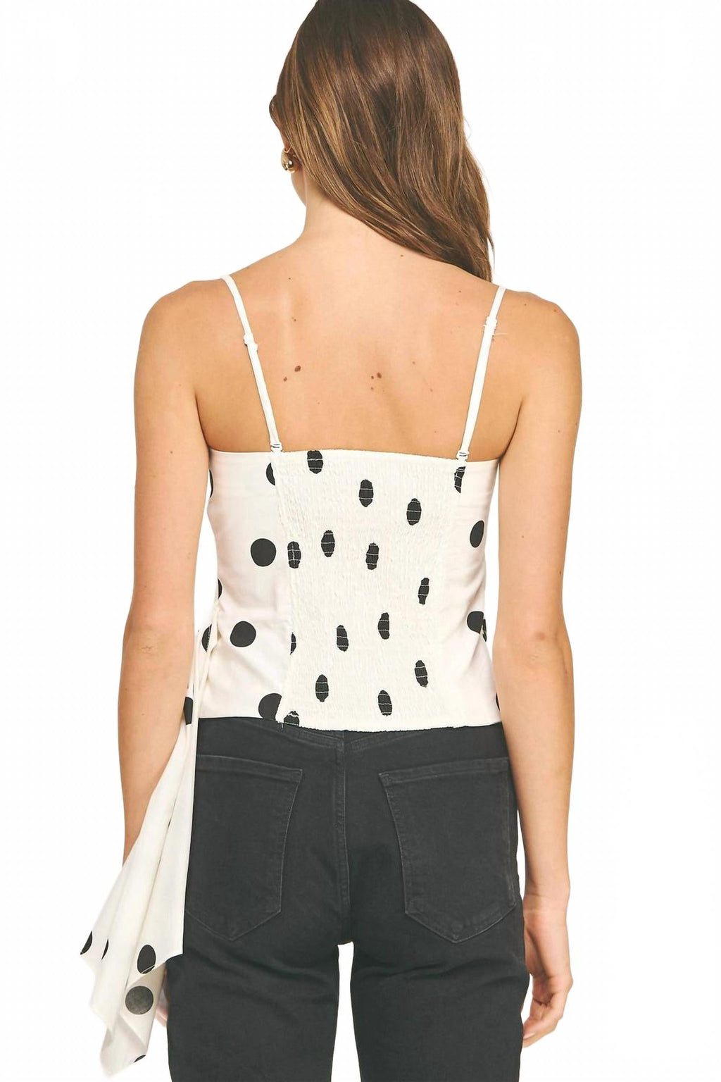 Draped Pleat Detail Polka Corset Tube Top In Off White/black
