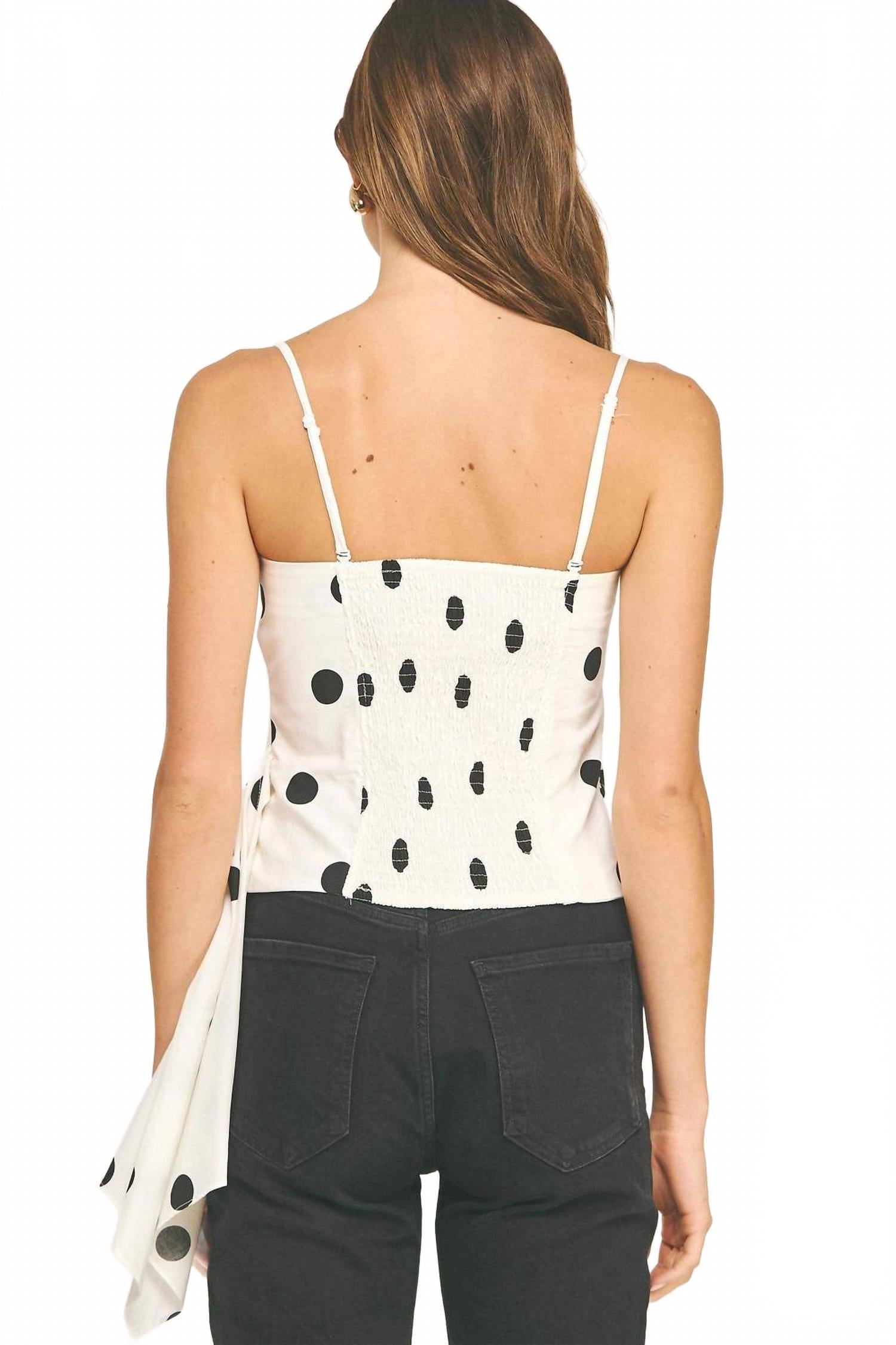 Draped Pleat Detail Polka Corset Tube Top In Off White/black