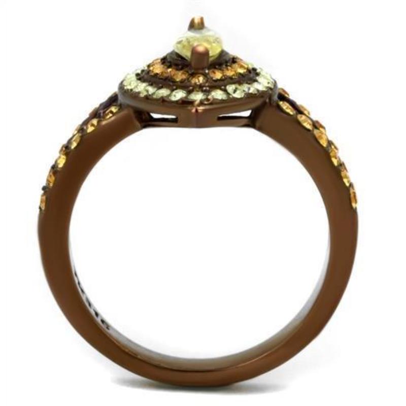 IP Coffee light Stainless Steel Ring with AAA Grade CZ in Citrine Yellow