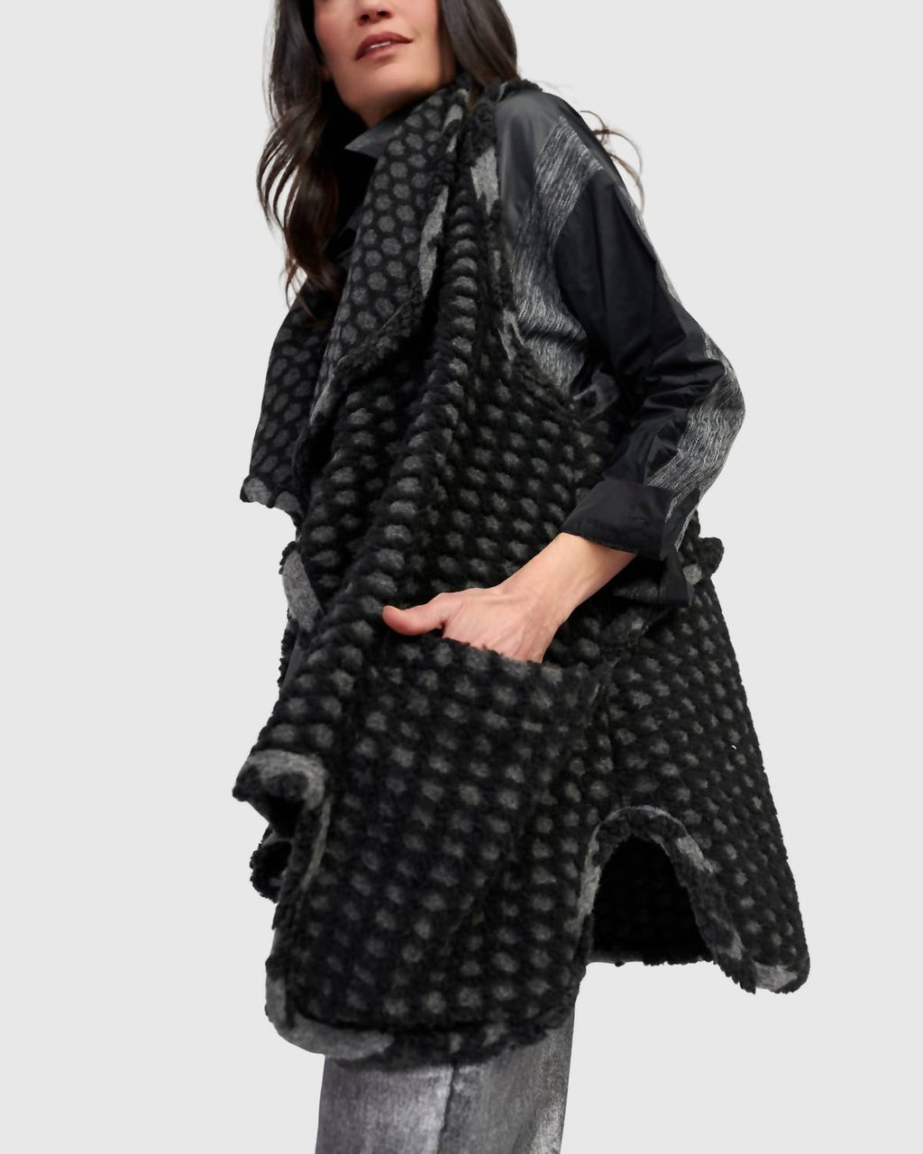 Ashen Cozy Draped Vest In Net
