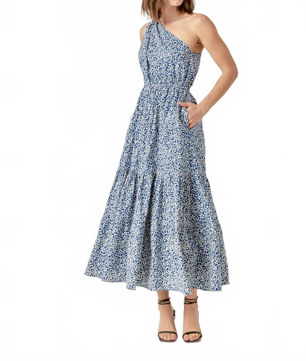 Print One Shoulder Maxi Dress In Blue