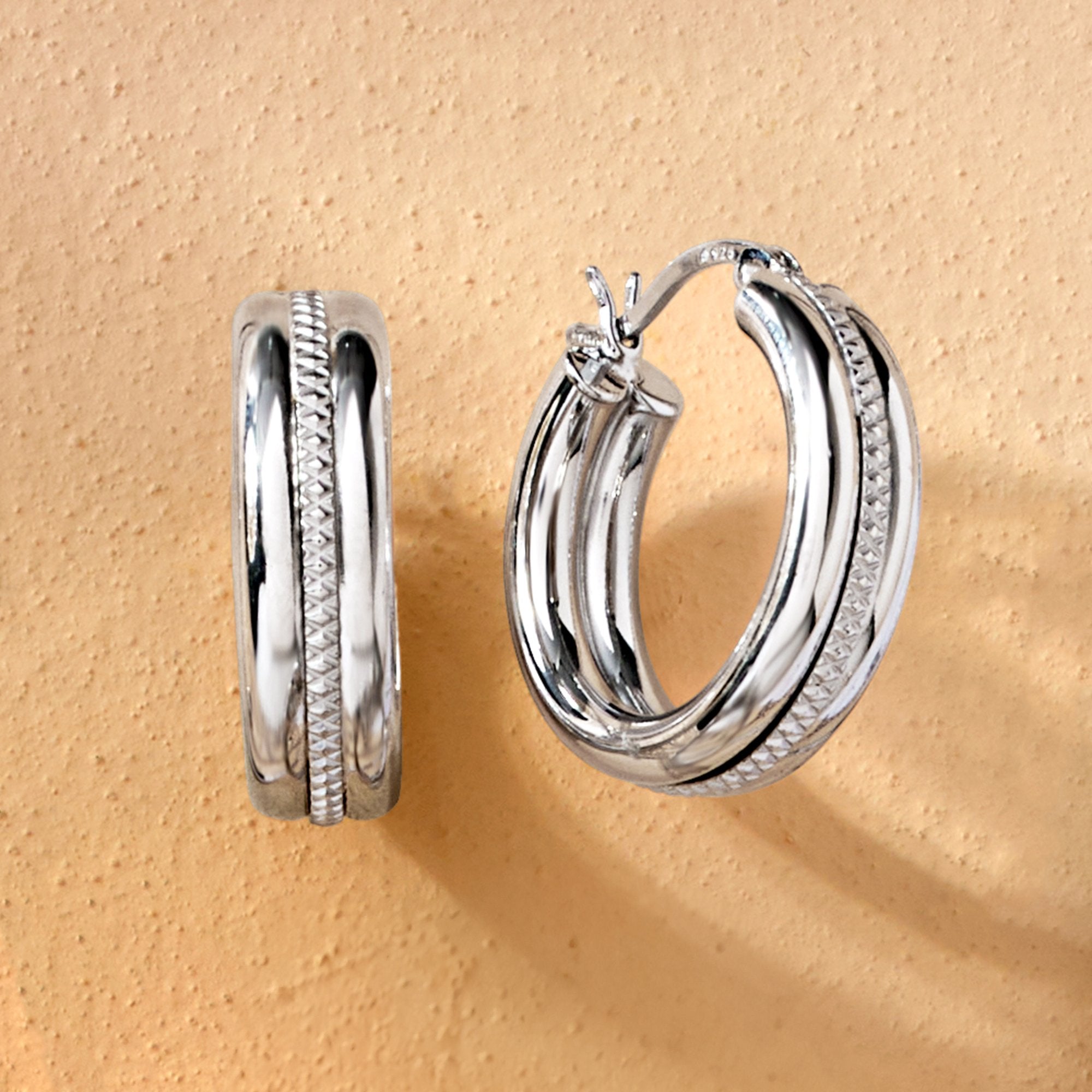 Ross-Simons Sterling Silver Striped Hoop Earrings