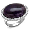 High polished (no plating) Stainless Steel Ring with Semi-Precious Amethyst Crystal in Amethyst