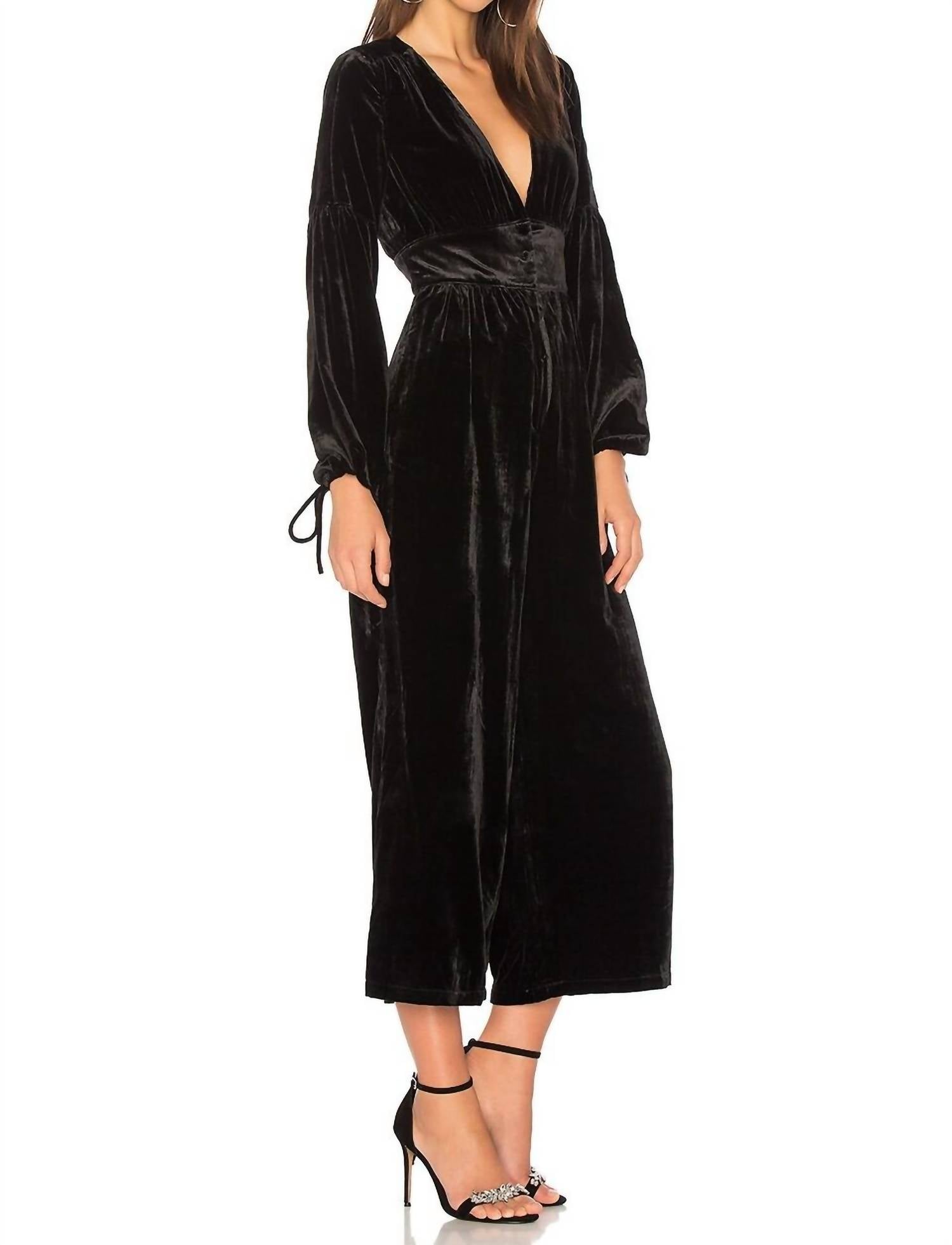 True Lovin Velvet One Piece Jumpsuit In Black
