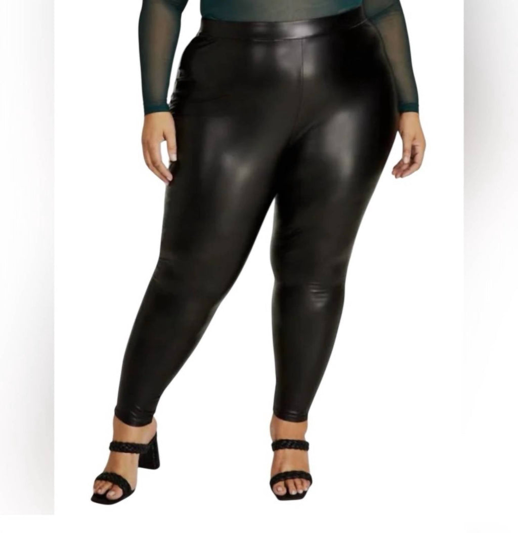 Faux Leather High Rise Leggings - Plus In Black