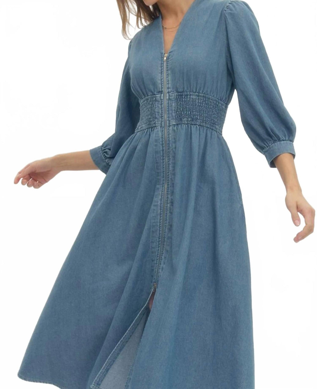 Denim Midi Dress In Blue