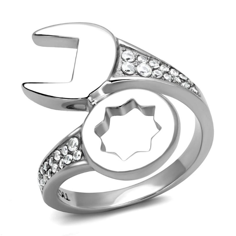High polished (no plating) Stainless Steel Ring with AAA Grade CZ in Clear