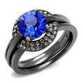 IP Light Black Stainless Steel Ring with Top Grade Crystal in Sapphire