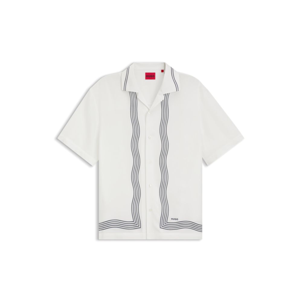 Oversized-fit printed shirt with camp collar