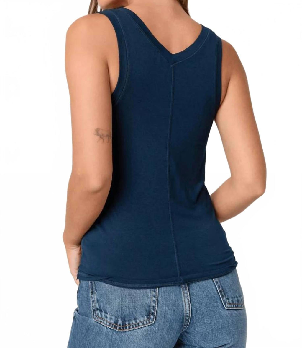 Lona V Neck Tank In Blue Pine