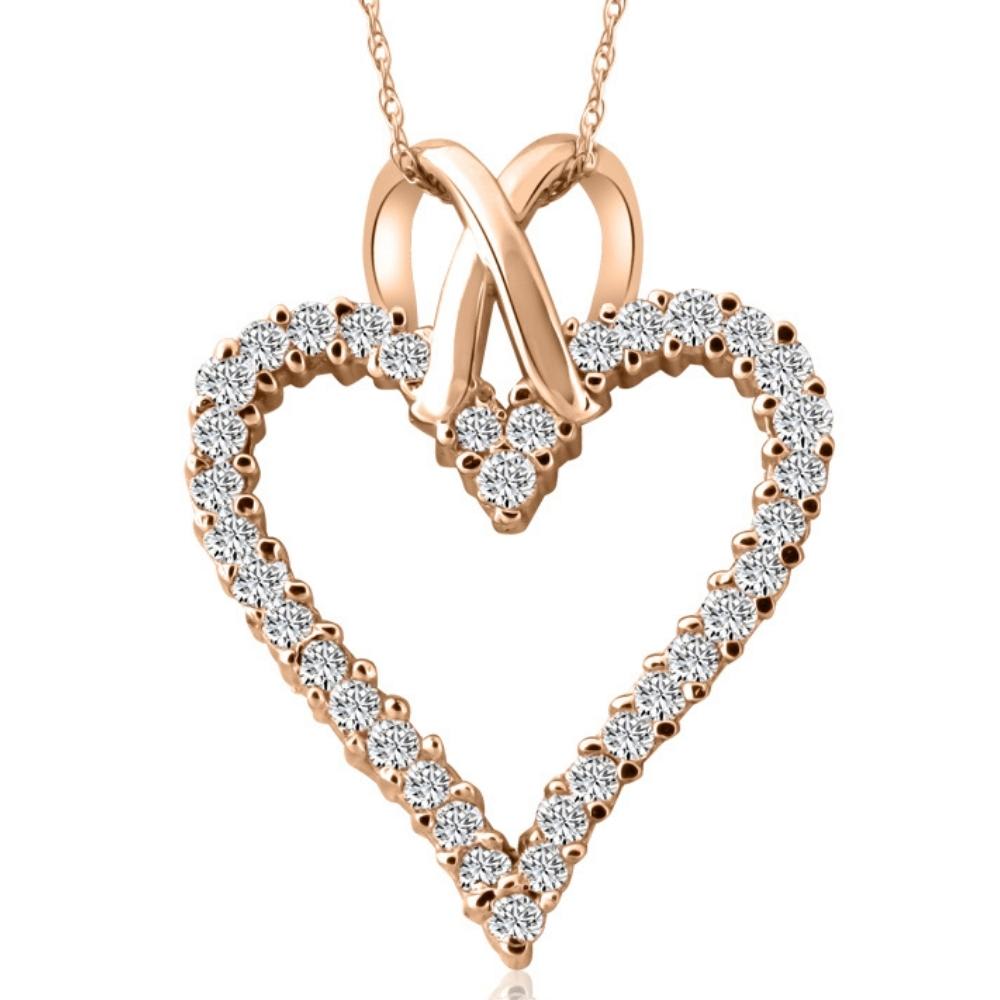 1 1/10ct Diamond Heart Pendant Necklace in 14K White, Yellow or Rose Gold 1 1/4"