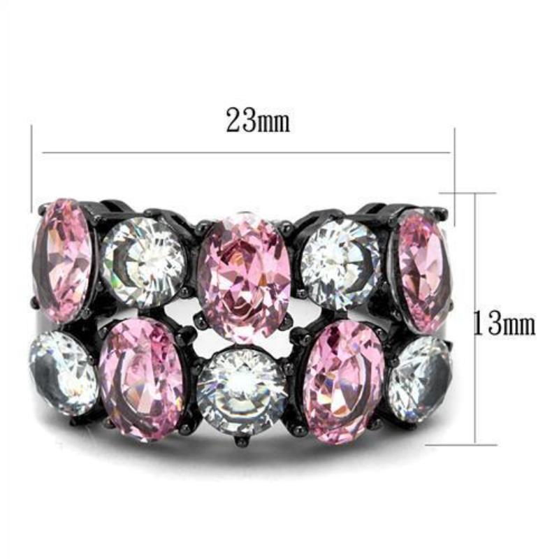 IP Light Black Stainless Steel Ring with AAA Grade CZ in Rose