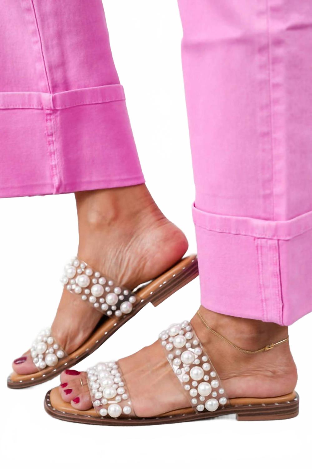 Women's Mamma Mia Straps Sandal In Clear With Pearls