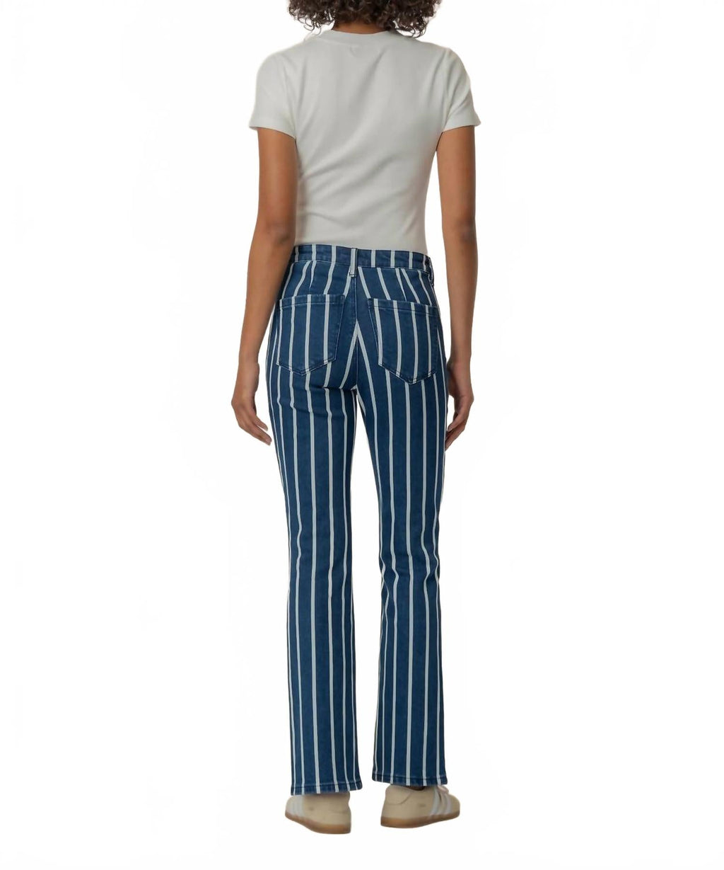 Kelsey High Rise Ankle Flare Jeans In Indigo/white Stripe