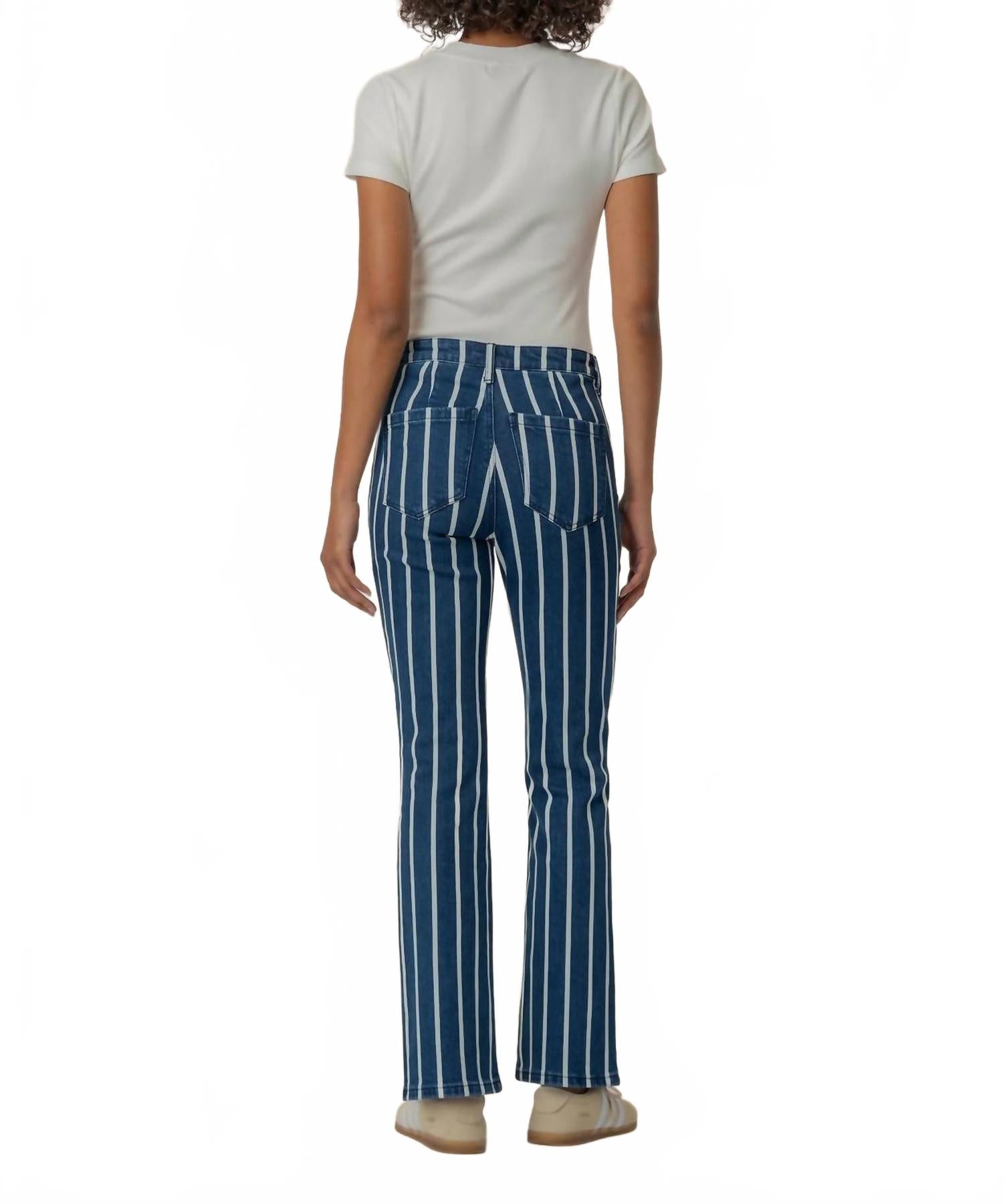Kelsey High Rise Ankle Flare Jeans In Indigo/white Stripe