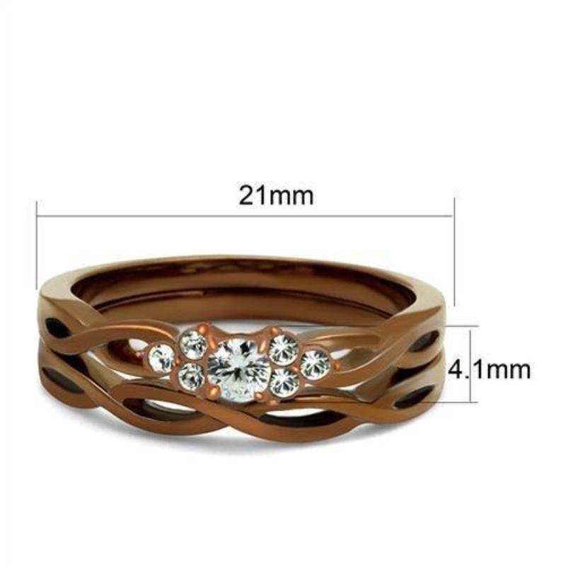 IP Coffee light Stainless Steel Ring with AAA Grade CZ in Clear