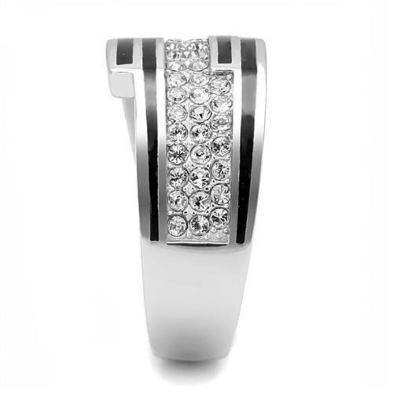 High polished (no plating) Stainless Steel Ring with Top Grade Crystal in Clear