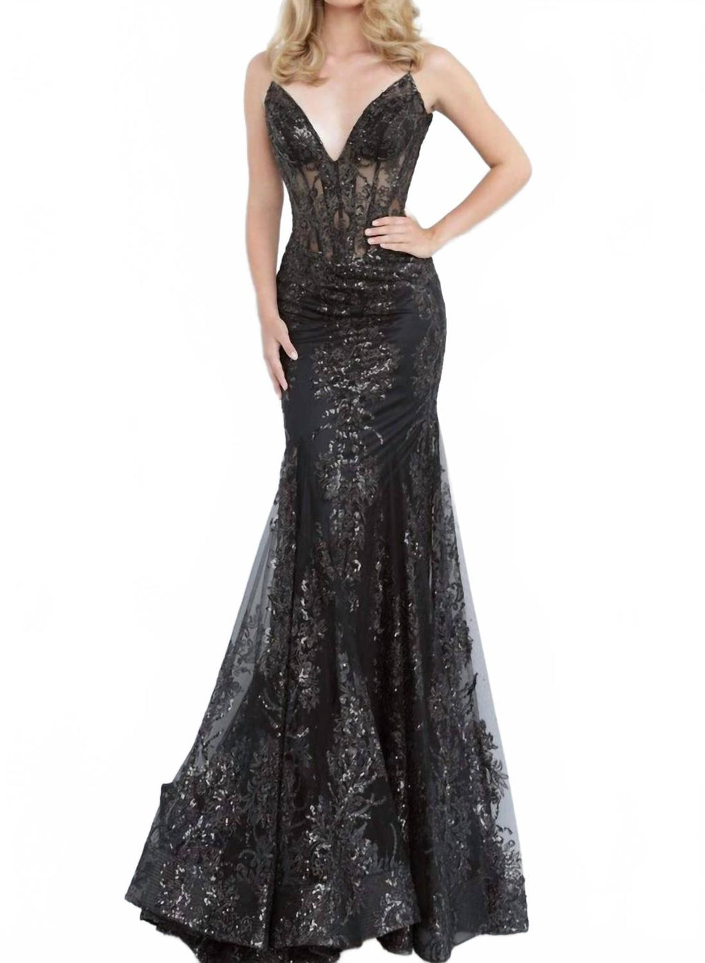 Glitter Mermaid Gown In Black