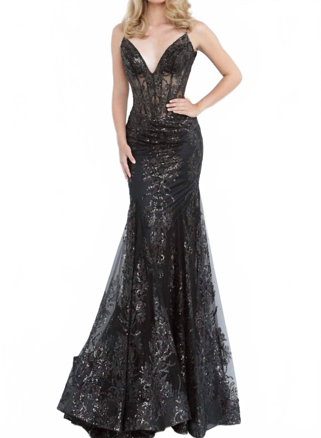 Glitter Mermaid Gown In Black