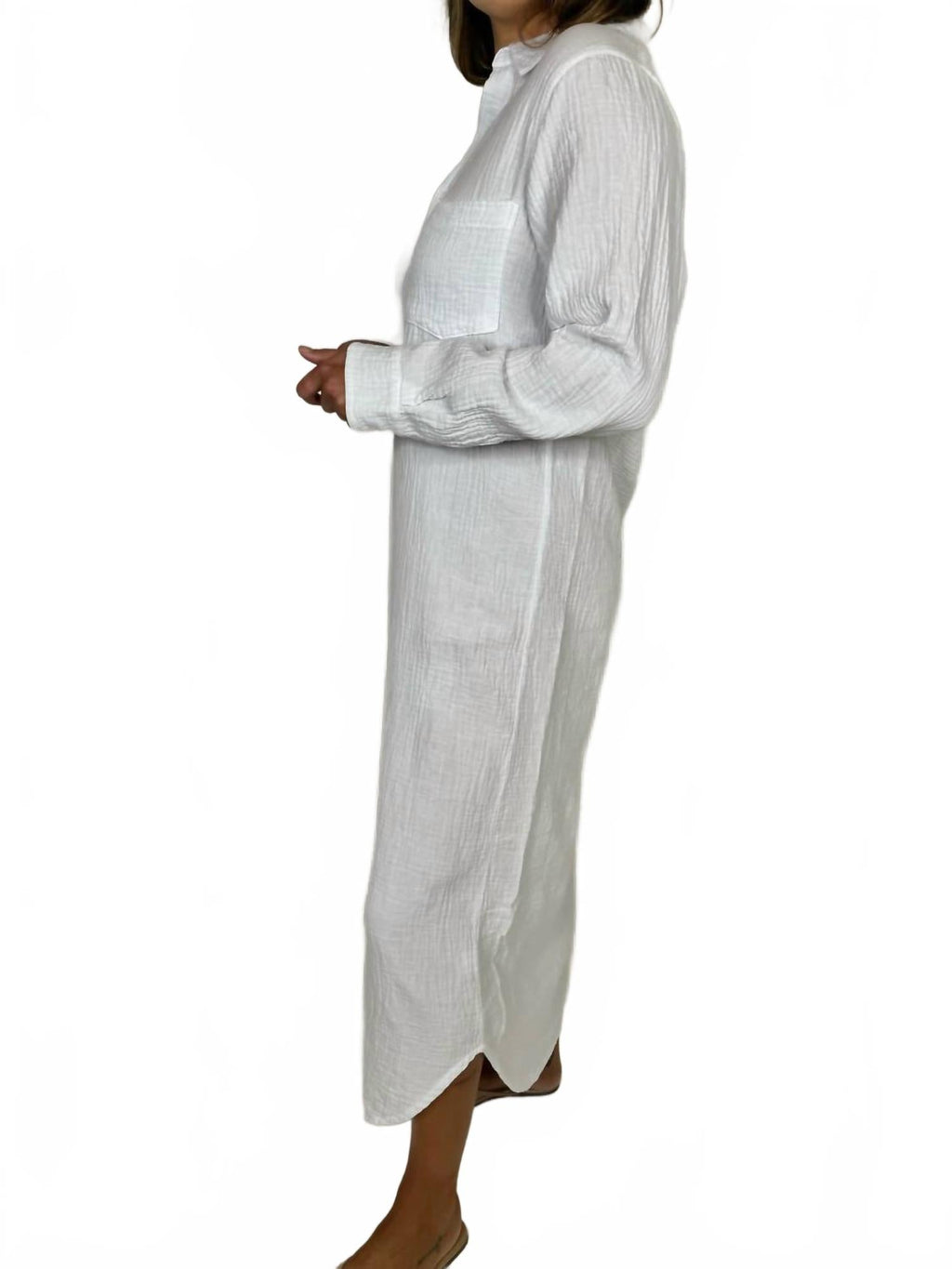 Button Front Maxi Shirt Dress In White