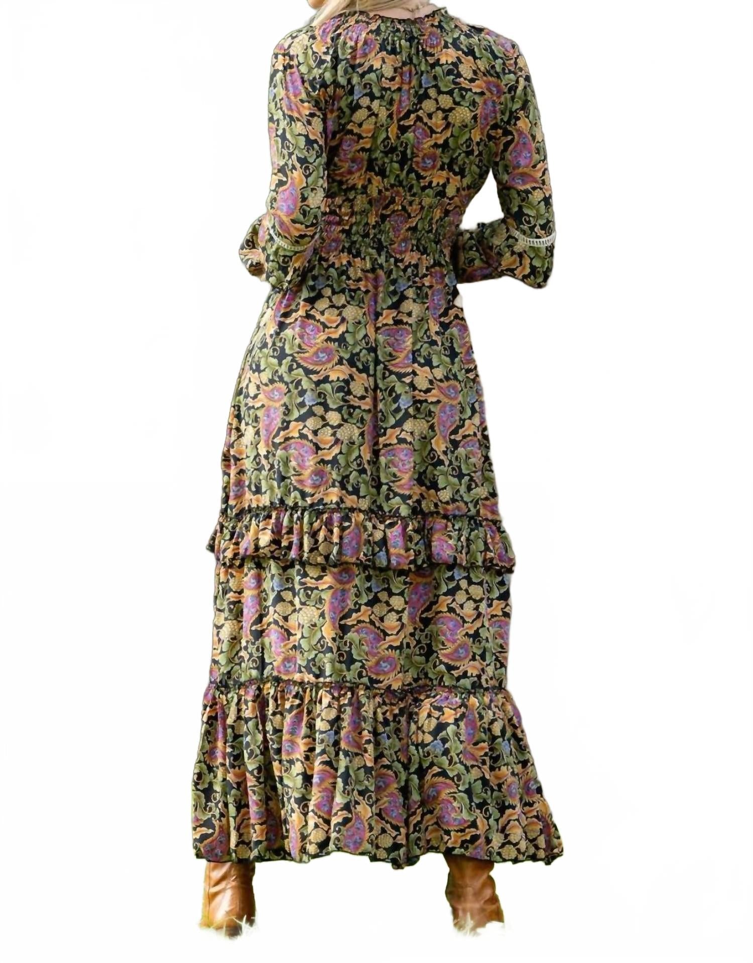 Verona Boho Maxi Dress In Green Multi