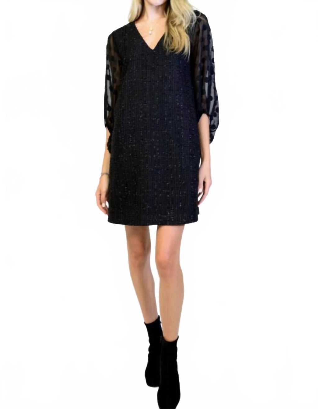 Sheer Sleeve Shift Mini Dress In Black