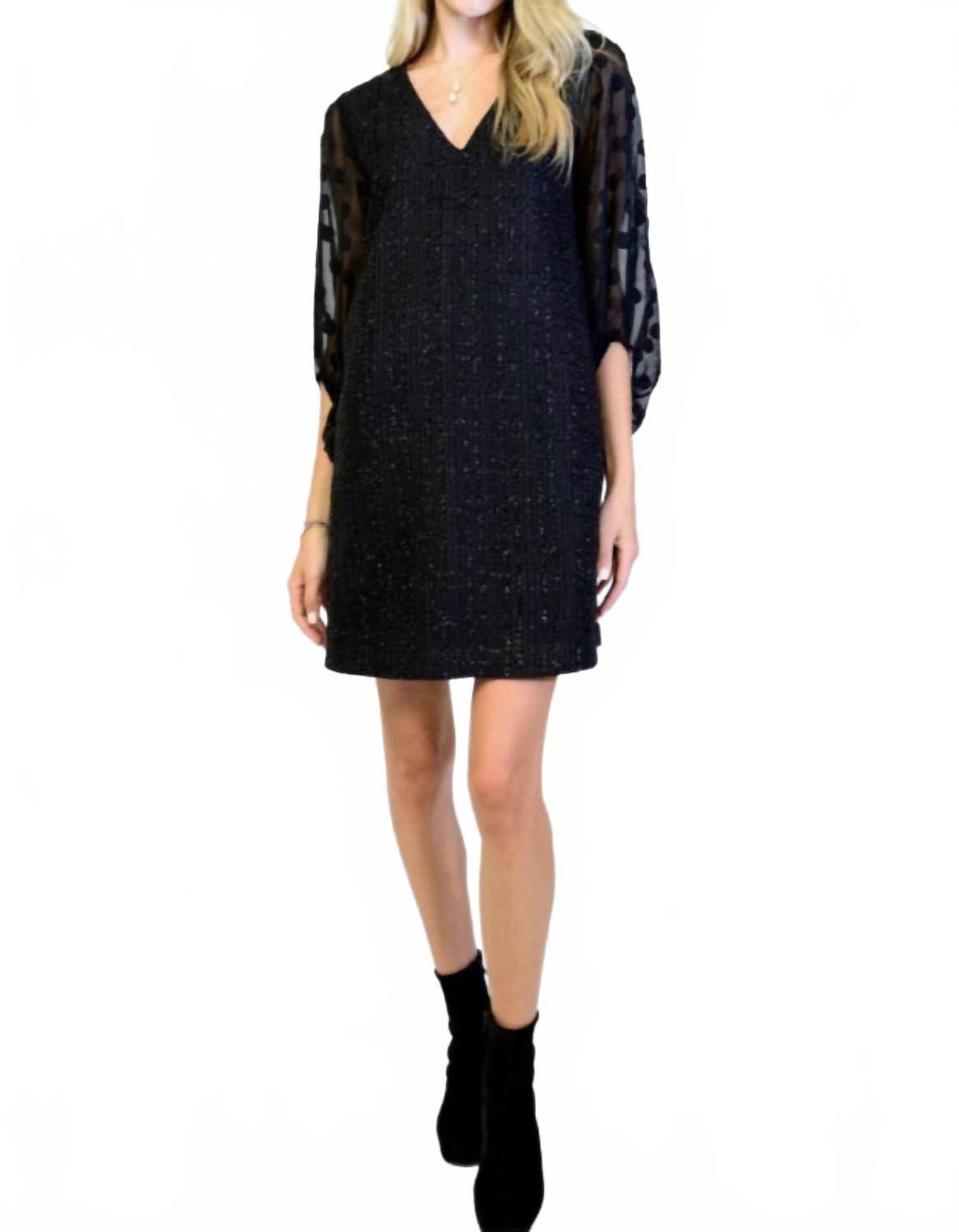 Sheer Sleeve Shift Mini Dress In Black