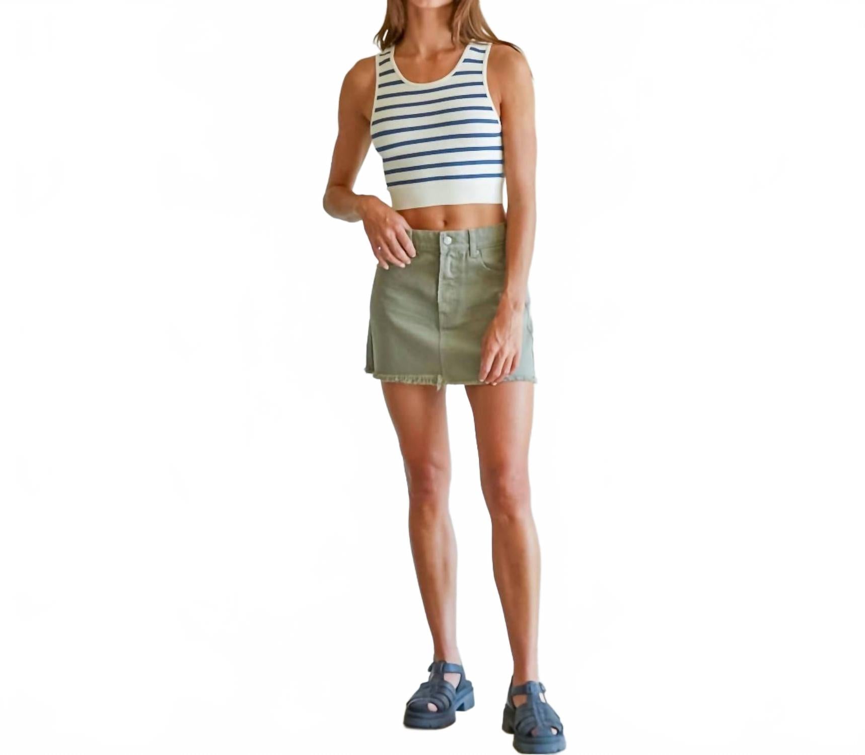 Denim Mini Skirt In Olive