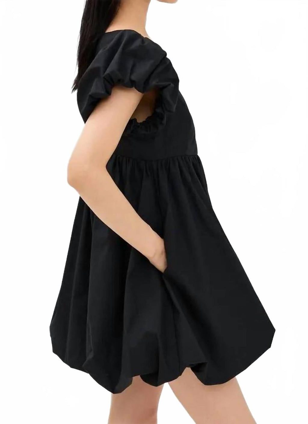 Bubble Scoop Neck Mini Dress In Black