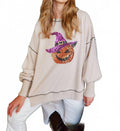 Sequin Halloween Pumpkin Patch Knit Sweatshirt In Tan