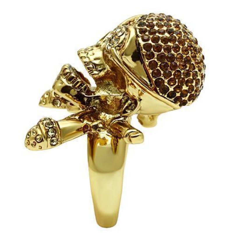 Gold White Metal Ring with Top Grade Crystal in Smoked Quartz