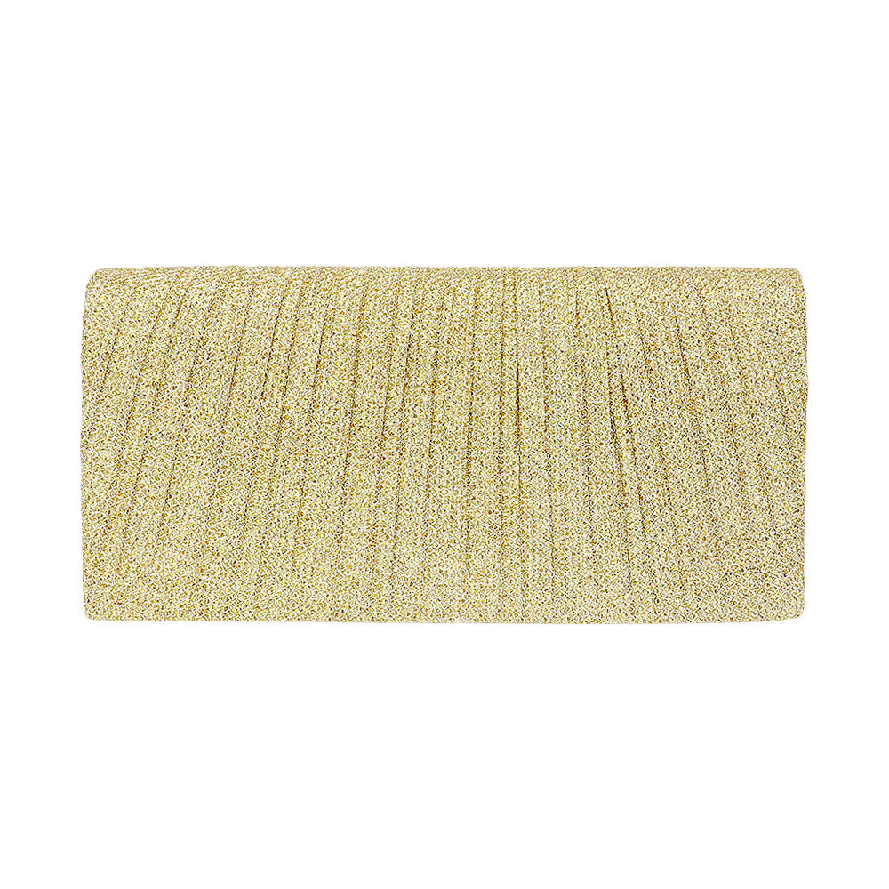 Pleated Shimmery Evening Clutch Crossbody Bag