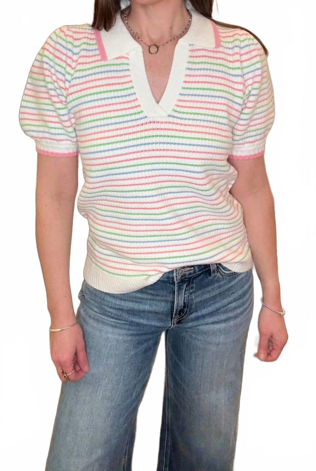 Emma Sweater In White Multi