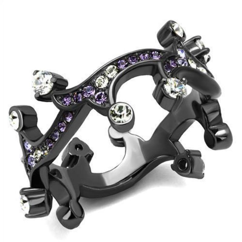 IP Light Black Stainless Steel Ring with AAA Grade CZ in Clear